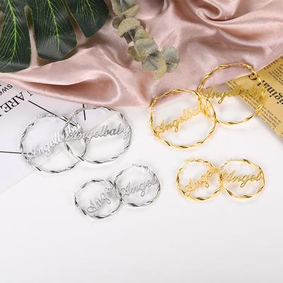 China New FASHIONABLE Luxury Jewelry For Women Stainless Steel DIY Earrings Custom Name Earring Personalize Big Wave Circle Earring for sale