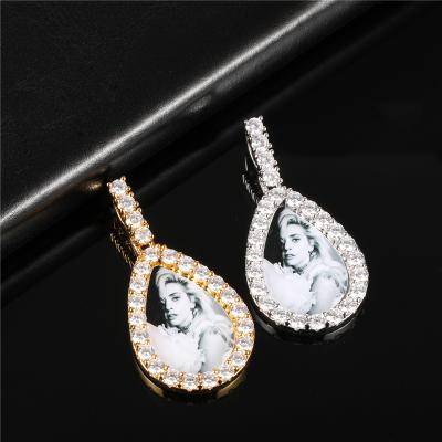 China 2021 Hip Hop Hip Hop Jewelry Iced Out CZ Zircon Lockets Customize Drip Oval Pending Custom Photo Picture Pendant Necklace for sale