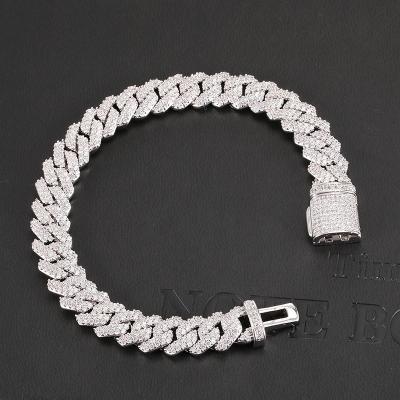 China Hiphop Hip Hop Jewelry For Women White Gold Diamond Bangle Iced Out CZ Miami Cubic Zirconia Bracelet 10mm Cuban Fork Chain Bracelet for sale