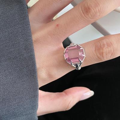 China Other Square Zircon 925 Silver Rings Adjustable Pink Diamond Rings For Women Jewelry Accessories for sale