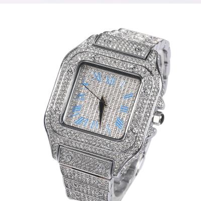 China Automatic Date Fashion Hip Hop Luxury Jewelry For Women Iced Out Waterproof Roman Watch Pink Blue Numbers Rhinestone Quartz Wrist Watch for sale