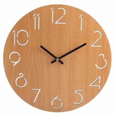 China 12 Inch Wall Clock Simple Design Wooden Surface Style Wall Decor Antique Non-ticking Acrylic Panel And MDF Silence Home Decor for sale