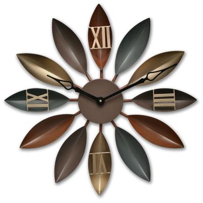 China Living Room NO--Tick Metal Shape Leaf Style Wall Clock Antique Home Decor Wall Art Decor Silent Home Decor for sale