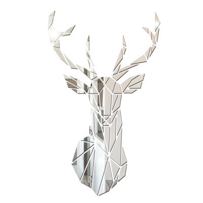 China Art Decor Deer Head Removable Mirror Arrangement Wall Sticker Decal 3D Acrylic Stereo Mirror Sticker for home decor, wall decor. for sale