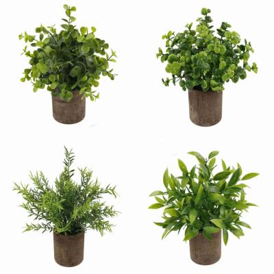 China Artificial Bonsai Plant Loosestrife Rosemary Eucalyptus Potted Art Decor Wholesale Mini Artificial Plants For Home Decoration for sale