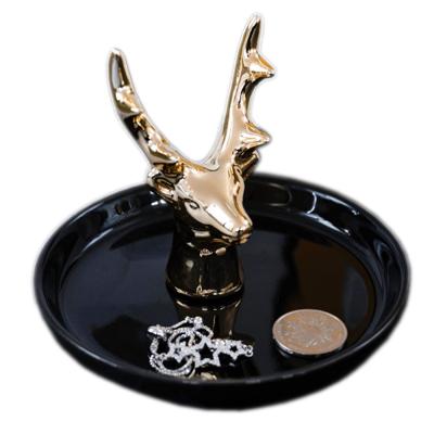 China Black Ceramic Tray Dish Jewelry Dish Deer Home Decoration Art Decor Jewelry Storage Table Head Wholesale Dish Gold for sale