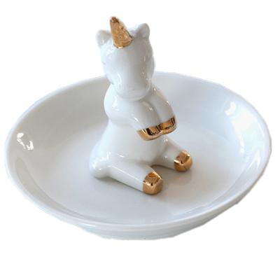 China China Craft Unicorn Shape Ring Holder White with White Ceramic Dish for Jewelry - Ceramic Jewelry Dish Display Festival Gifts for sale