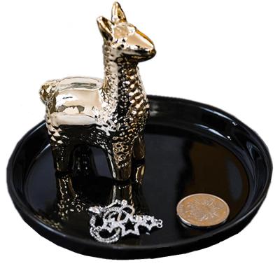 China Art Decor Alpaca Shape Jewelry Dish Golden with Black Ceramic Jewelry Dish for Jewelry Display Festival Gifts for sale