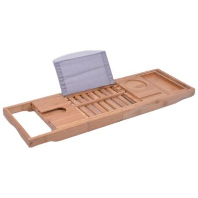 China Perfect Viable Storage Rack Adjustable Expandable Bamboo Bathtub Tray with Reading Rack, Glass Slot for Bathroom Deco for sale