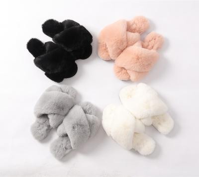 China New Style Anti-odor Luxury Rabbit Fur Indoor Slippers For Lady for sale