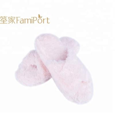 China Anti-odor Lovely Hairy Pink Puffy Slippers Open Toe Bedroom Ladies Fur Slippers for sale