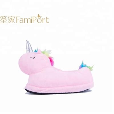 China Cheap Anti-odor Novelty Style Plush Animal Home Kids Unicorn Slippers for sale