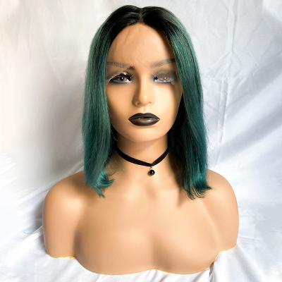 China Silky Straight Wave 100% Hand-woven T-Part Wigs Human Hair Lace Front 1B/Green Color Brazilian 13x4 Lace Frontal Wigs for sale