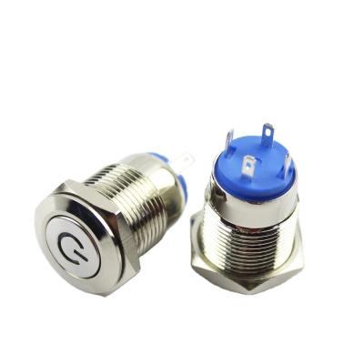 China 16mm Metal Push Button Switch Auto Power On-Off Flat Car LED Light Circular Waterproof Lock Self Locking Reset Button 1NO1NC Power Symbol PS16-A1R3L for sale