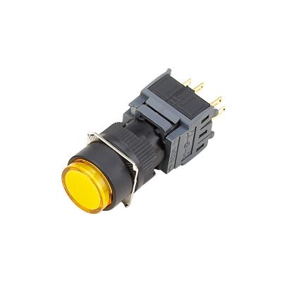 China Gold Push Button Switch Head 16mm 6PINS Illuminated Silver Plated Momentary Yellow Round Buttonswitch 6v for sale