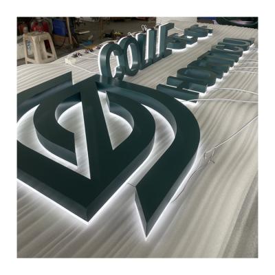 China Energy Saving Custom Metal Sign Personalized Halo Backlit Lit Signage Letras Led Luminosas Office Logo For Wall for sale