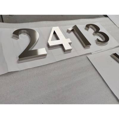 China Custom Waterproof Energy Saving Stainless Steel 3d Letter Room Numbers House Number For Yard Brushed Metal Door Sign for sale