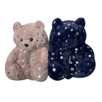 China CUSHIONING Bedroom Teddy Bear Slippers Wholesale Fuzzy Plush Teddy Style Slippers New Arrivals 2021 New Teddy Bear Slippers For Women Girls for sale