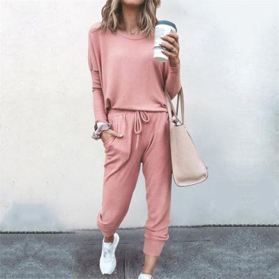 China 2021 QUICK DRY Women's Jogger Sweatsuits Tracksuit Wholesale Solid Color Two Piece Long Sleeve Crewneck Pullover Tops And Long Pants for sale