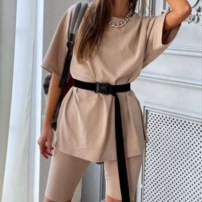 China Cheap Plain Logo Print Women QUICK DRY Wholesale Short Two Piece Set Sleeve Spring Sets for sale