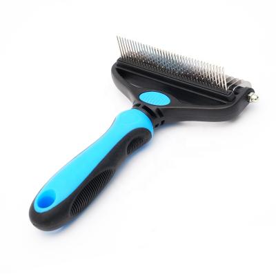 China Sustainable Pet Grooming Brush for Dogs/Cats, 2 in 1 Deshedding Tool and Dematting Undercoat Rake Comb for Mats and Tangles Removal for sale