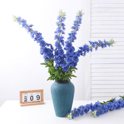 China Wholesale Natural High Quality Artificial Silk Home Wedding Table Flower Centerpiece Blue Delphinium Touch Flower Decoration for sale