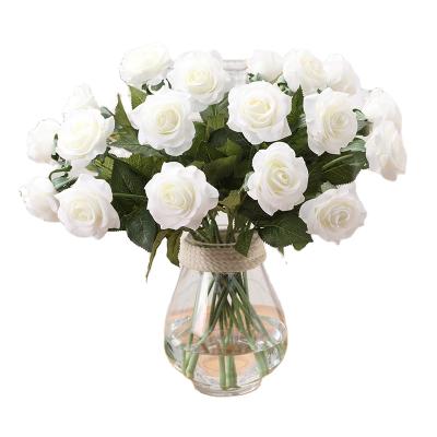 China Best Selling Rose Flower Bunch For Wedding Artificial Real Touch Bridal Natural Touch Bouquet Wet Feeling for sale