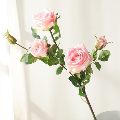 China Hot sale 90 cm 5 heads natural touch rose bouquet artificial flowers decoration wedding home banquet for sale