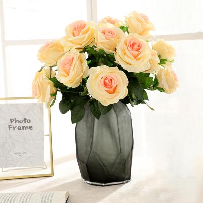 China Fake Touch Natural Floral Home Decoration Flower Wedding Supplies Bride Holding Artificial Flower Simulation 9 Groups Large Roses for sale