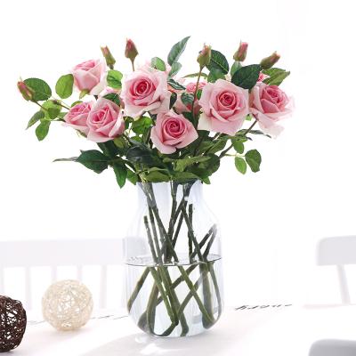 China Natural Touch Artificial Flowers Judge Moisturizing 3 Roses Wedding Artificial Flower Ornaments Dry Flowers Home Furnishings for sale