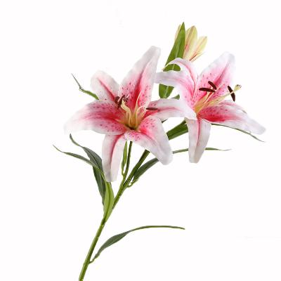 China High-end natural touch simulation flower 3d printing lily 3 lilies wedding decoration flower lily for sale