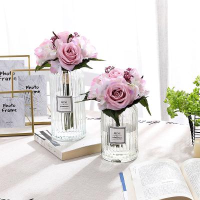 China Natural Rose Hydrangea Grass Wedding Bride Artificial Touch Flowers Bridesmaid Holding Bouquets Home Decoration for sale