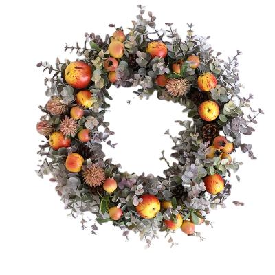 China 35cm Natural Touch Green Color Spring Summer Artificial Wreath Branches Eucalyptus With Flowers And Fruits Decorative Garlands for sale