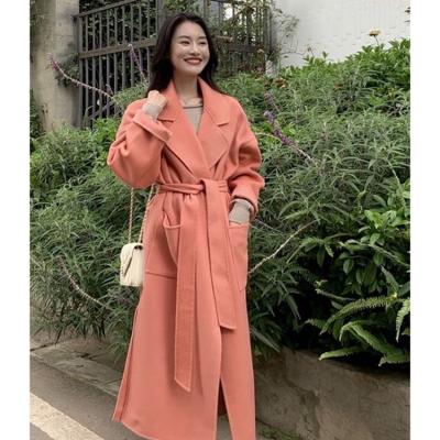 China Breathable Elegant Winter Outwear Pink Korean Long Ditch Ladies Ankle Length Woolen Coat Coat For Women for sale