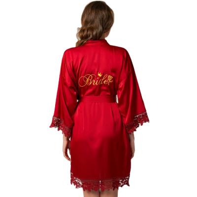 China Breathable Silky Satin Lace Wedding Party Sleepwear Women Ladies Morning Bridal Bridesmaid Bathrobe Breathable Long Robe for sale