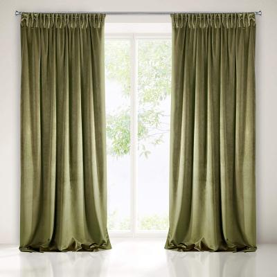 China Blackout Velvet Curtain Soft Plain With Ruffle Strip Ribbon-1 Unit Thermo Thick Opaque Fluffy Modern Classic Charm Elegant Living Room for sale