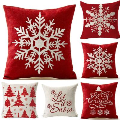 China Anti-Pull 18x18 Inch Pillow Case Cotton Snowflake Tree Tile Cover Festival Canvas Pillowcase For Home Decor for sale