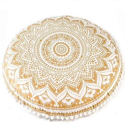 China Bohemian Decor Floor Cushion Anti-Decubitus Cover - Round Meditation Pillow Pouf Case - 100% Hand Printed Organic Cotton for sale