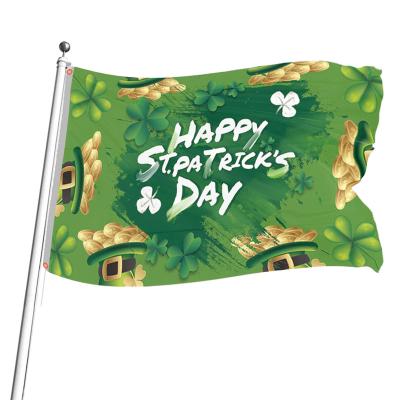 China Healthcare Institutes Custom patterned high quality 100% polyester satin digitally printed custom St. Patrick's Day Happy flag in any size for sale