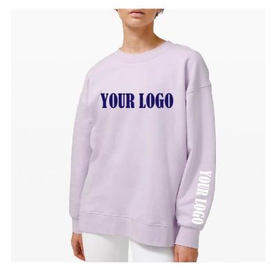 China Anti-wrinkle OEM white dropped shoulder women hoodies long sleeve custom logo printed oversized crewneck pullover sweatshirts for sale