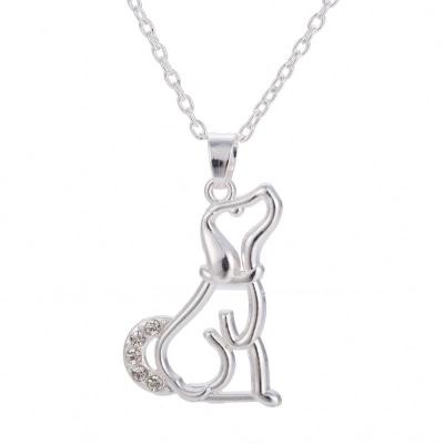 China Cute Fashionable Cute Puppy Crystal Small Pendant Necklace Silver Plated Dachshund Necklace for sale