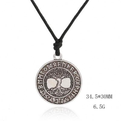 China Viking Necklace Runes Round Tree of Life Viking Jewelry With Alloy Material Norse Futhark Talisman Pendant Necklace for sale