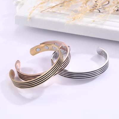 China CLASSIC Magnetic Health Rose Gold Elegant Cuff Bracelet Linellae Stainless Steel Bangles Bracelet Jewelry for Women and Girl for sale