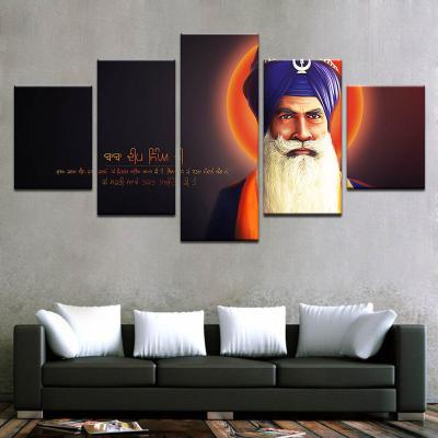 China Waterproof+ECO-Friendly 5 Panel Set Canvas Painting Religious Sikh Guru Portrait Picture Wall Art Decor for sale