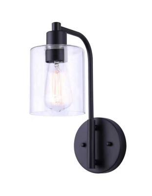 China Industrial Vanity Lights Above Mirror Farmhouse Bathroom Light Fixtures Black With Clear Glass Shade Industrial Wall Mount Lamp for sale