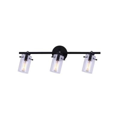 China Matte Black Bathroom Vanity Light Fixtures 3-Light Industrial Bath Lighting With Seeded Clear Glass Shade for sale