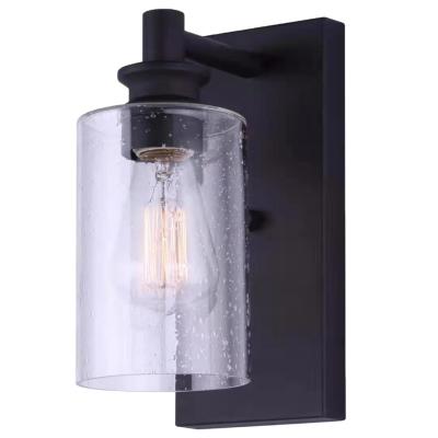 China Industrial Wall Sconce Lighting 1-Light Matte Black Bathroom Vanity Light Fixtures Farmhouse Wall Lamp With Seeded Glass For Kitchen for sale