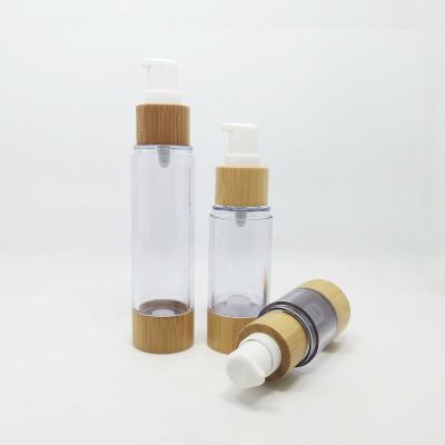 China Skin Care 20ml 50ml Bamboo Airless Bottles Cosmetic Small Double Wall Pump Bottle for sale