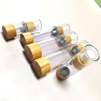 China 30ml Empty Clear Skin Care Round Body Cosmetics Bamboo Airless Lotion Pump Bottles for sale