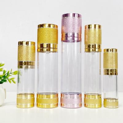 China Cosmetic Refill Lotion Pump 30ml Cream Base Packaging Sunscreen AS Rose Gold Plastic Airless Bottle With Aluminum Cap for sale